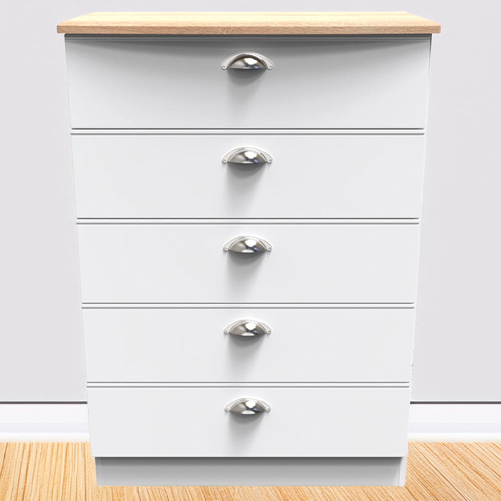 Crowndale Victoria 5 Drawer White Ash and Oak Chest of Drawers Image 1