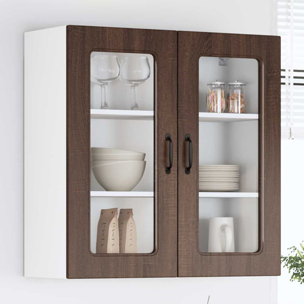 vidaXL 2 Glass Door Brown Oak Kitchen Wall Cabinet Image 1
