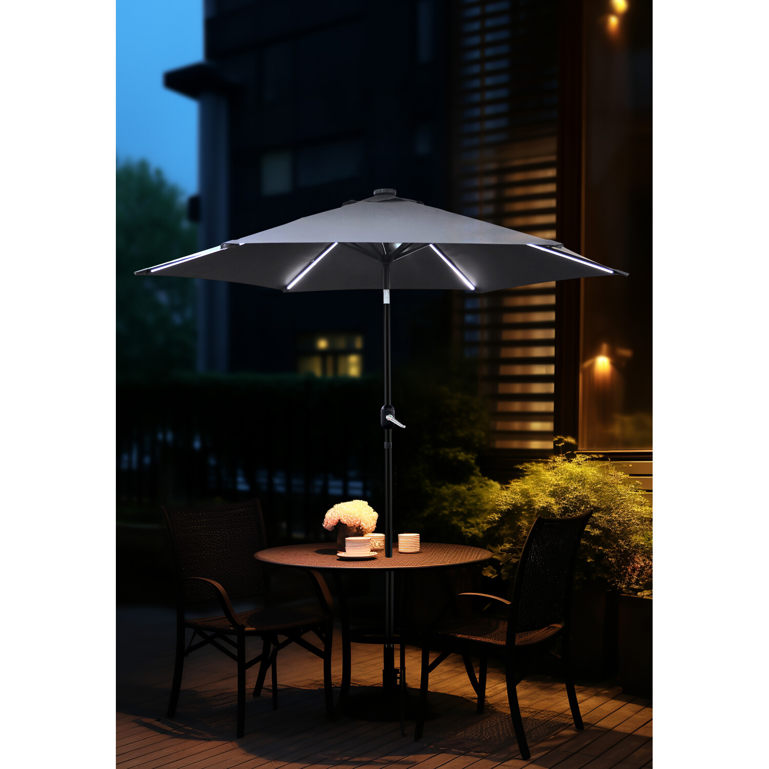 Outdoor Essentials Grey Parasol with Removable LED Lights 2.7m Image 5