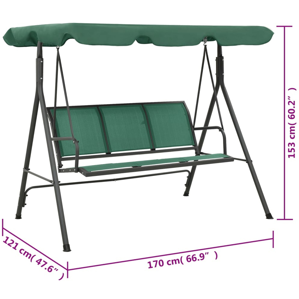 vidaXL 3 Seater Green Garden Swing Bench with Canopy Image 7