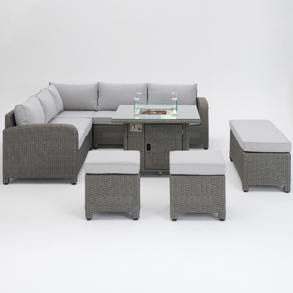 Home Detail Hadley 9 Seater Dark Grey Rattan Corner Garden Sofa Set with Fire Pit Table Image 3