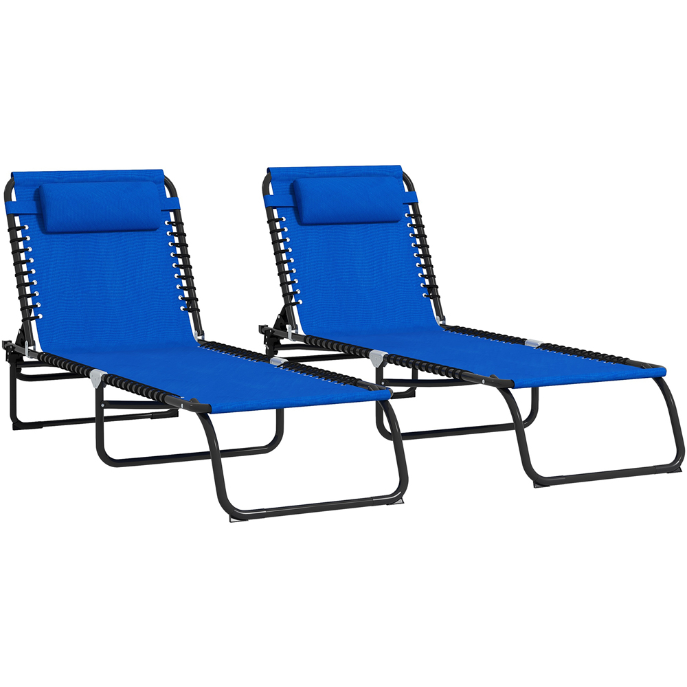 Outsunny Set of 2 Blue Foldable Cot Sun Lounger Image 2