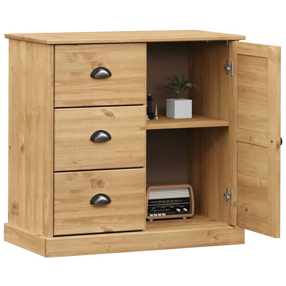 vidaXL Vigo Single Door 3 Drawer Brown Solid Pine Wood Sideboard Image 3