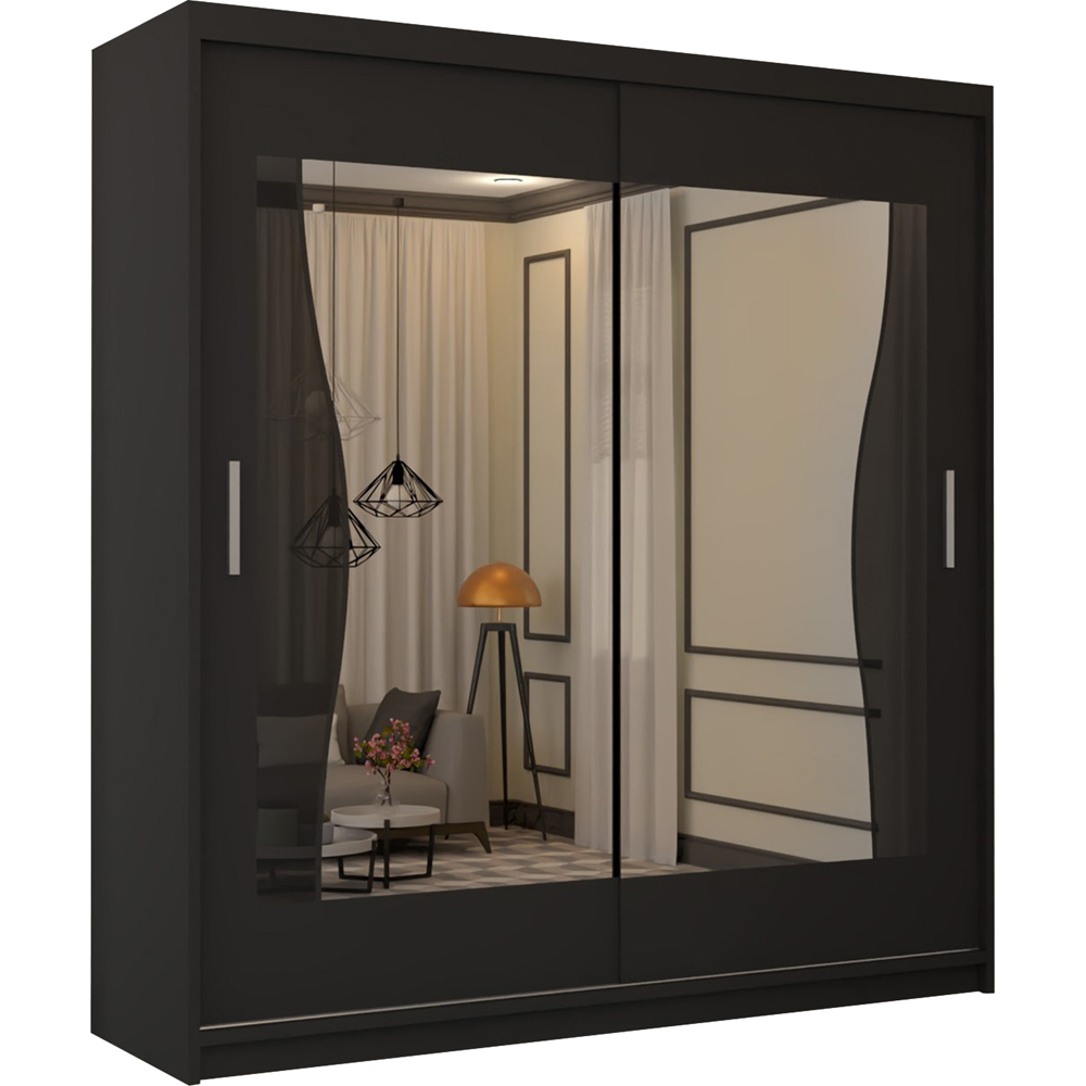 M N Furniture Banton 2 Door Black Curved Mirrored Sliding Wardrobe 203cm Image 2