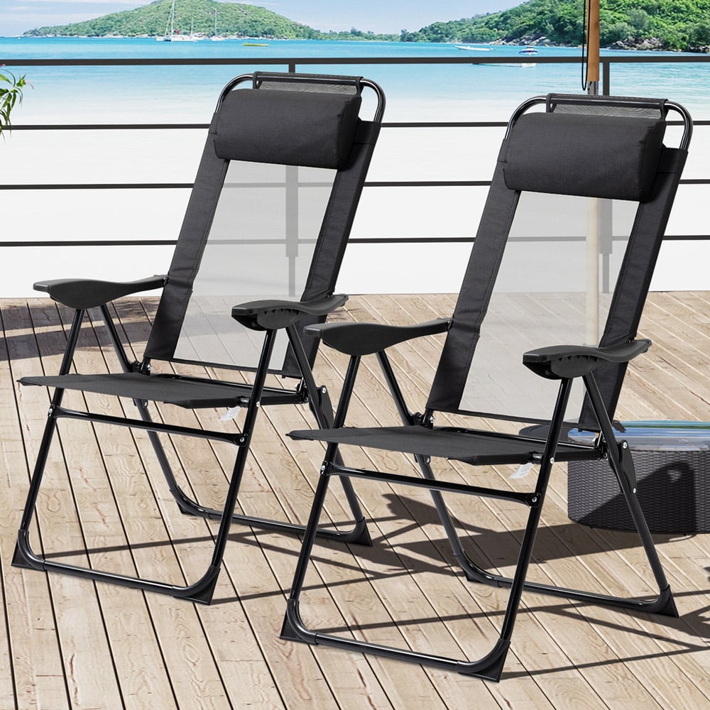 Outsunny Set of 2 Black Foldable Sun Lounger Image 1