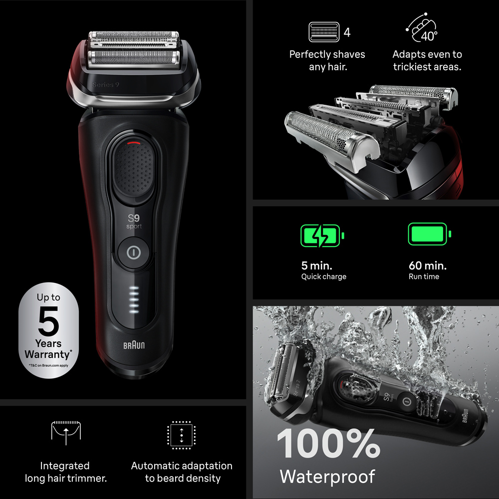 Braun Series 9 Sport 5-in-1 Black Waterproof Electric Shaver with Li-Ion battery and Charger Image 4