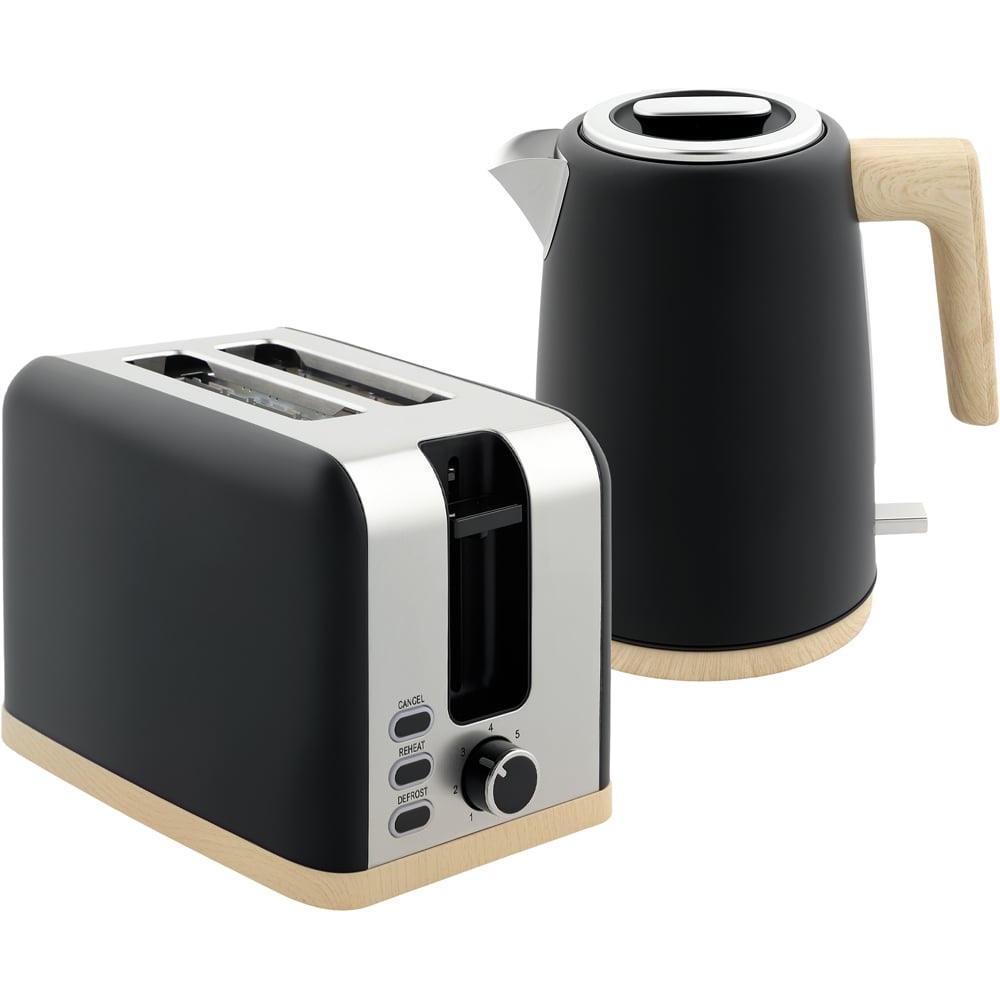 HOMCOM 800-234V70BK Black 1.7L Electric Fast Boil Kettle and 2 Slice Toaster Set Image 1