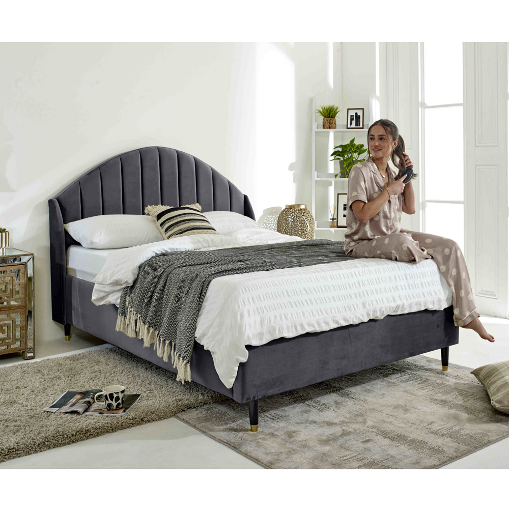 Eleganza Elysium Small Double Steel Plush Velvet Bed Frame with Curved Winged Headboard Image 4