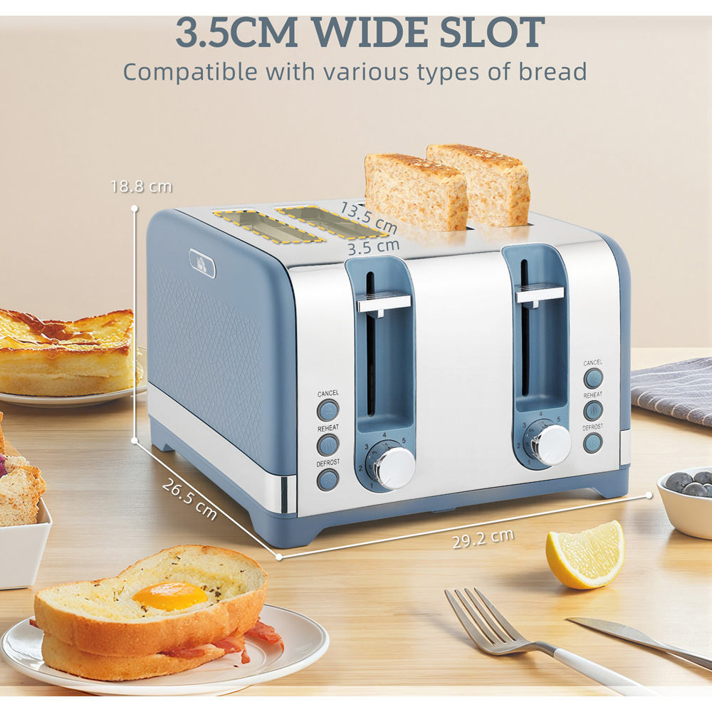 HOMCOM 800-288V70BU Blue 1.7L Kettle and 4 Slice Toaster Set with Rapid Boil 3000W Image 8