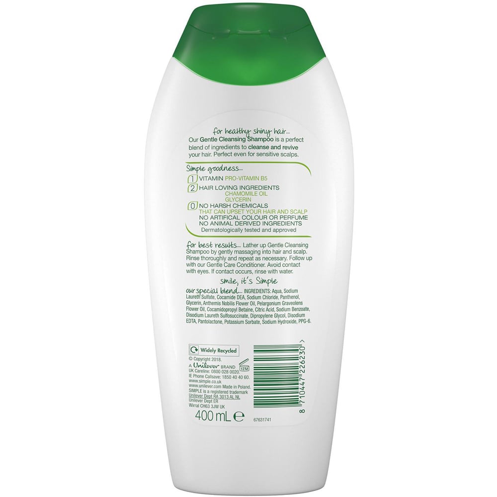 Simple Kind to Hair Gentle Care Shampoo 400ml 3 Pack Image 4