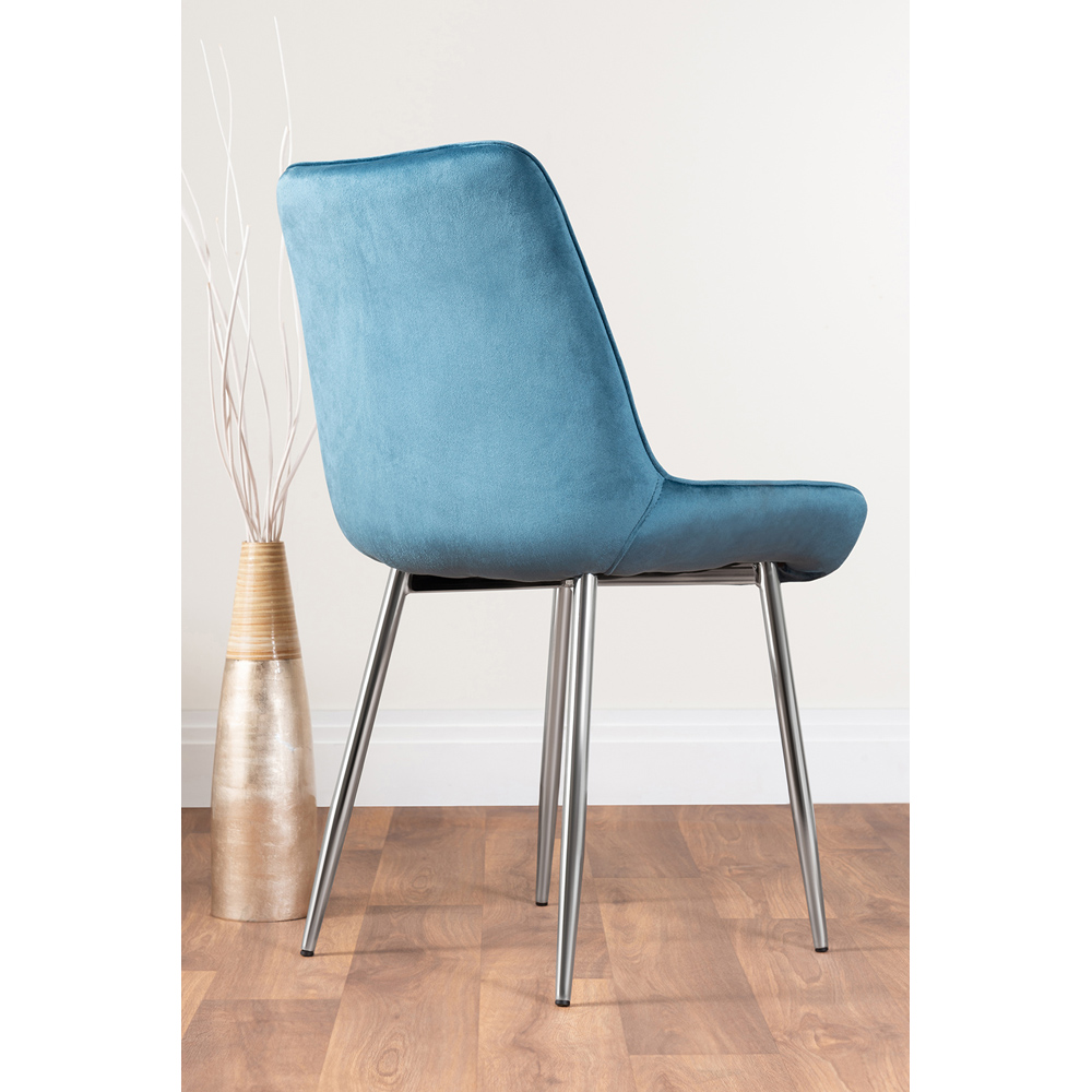 Furniturebox Cesano Set of 2 Blue and Chrome Velvet Dining Chair Image 4