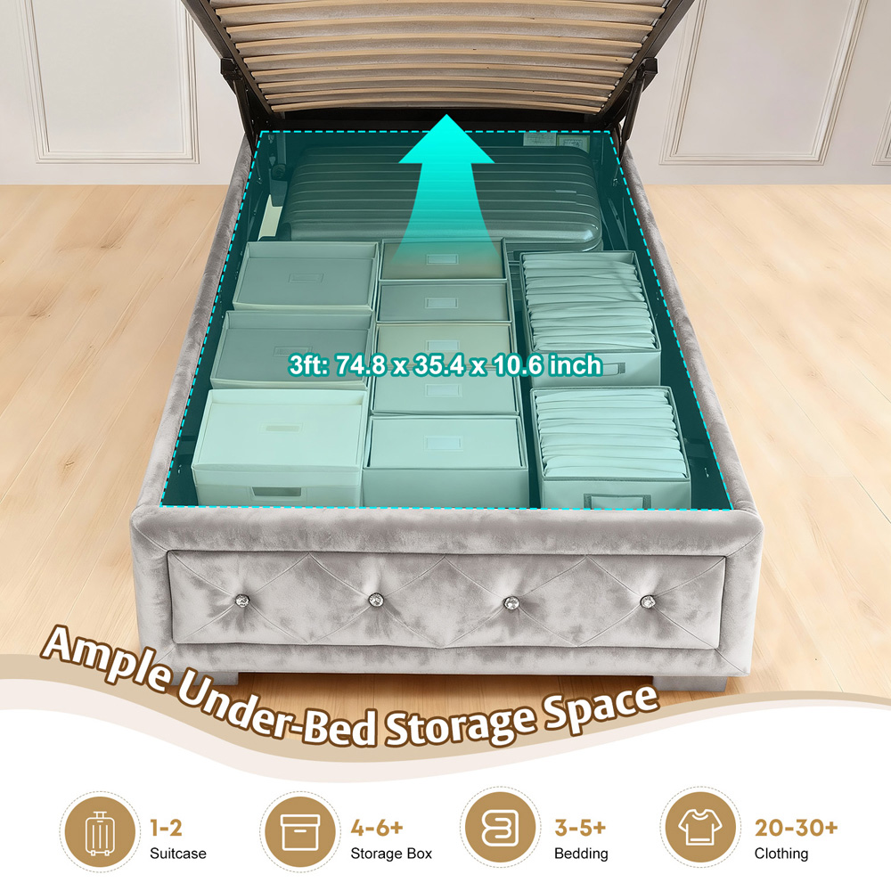 Brooklyn Single Silver Fabric Diamante Ottoman Storage Bed Image 7