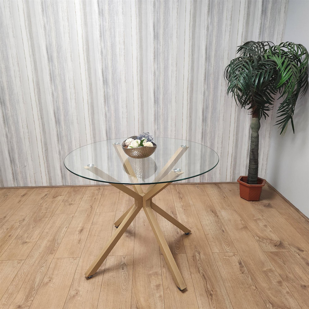 Kosy Koala Tulip 4 Seater Clear Glass Faux Leather Round Dining Set Multicolour Image 4