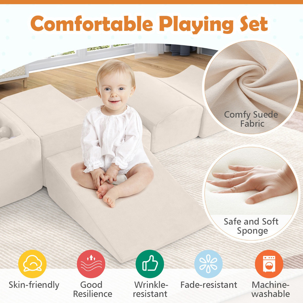 Costway Kids Beige 5 Piece Climb and Crawl Play Set with Ball Pit Image 6