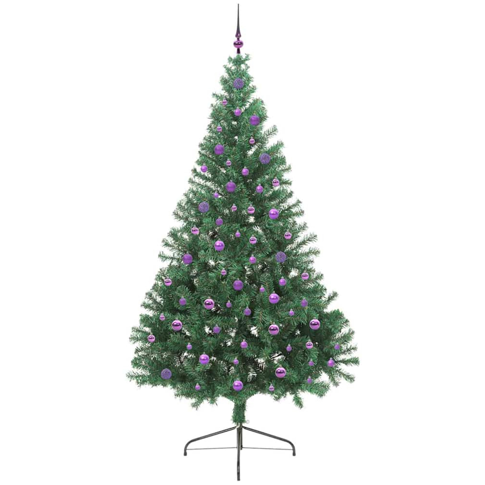 vidaXL Pre-Lit Lilac Baubles Green Artificial Christmas Tree 8ft Image 4