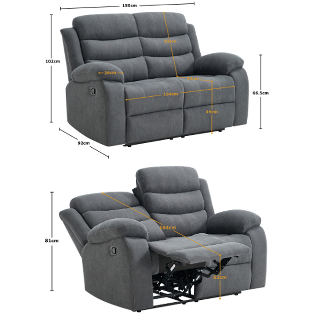 Furniture Online Boston 2 Seater Grey Manual Recliner Sofa Image 8