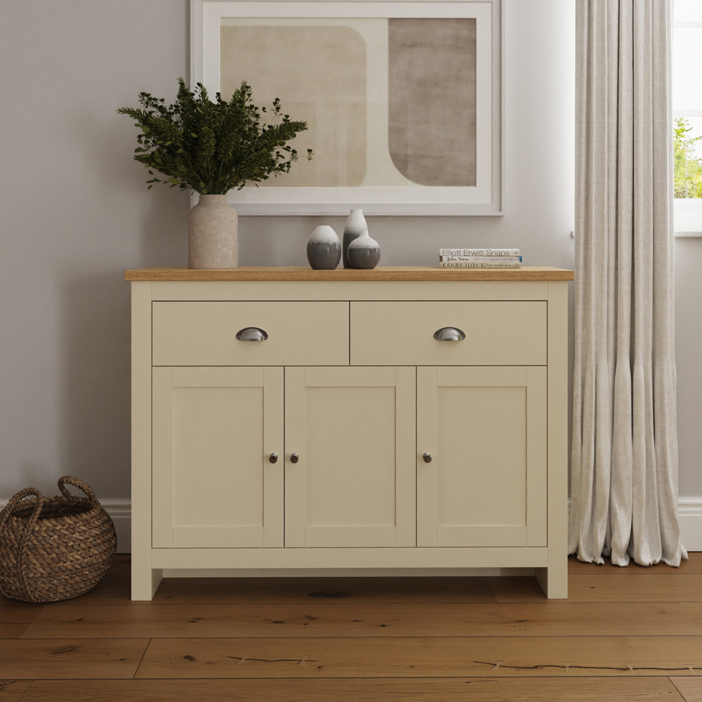 GFW Lancaster 3 Door 2 Drawer Cream Large Sideboard Image 7