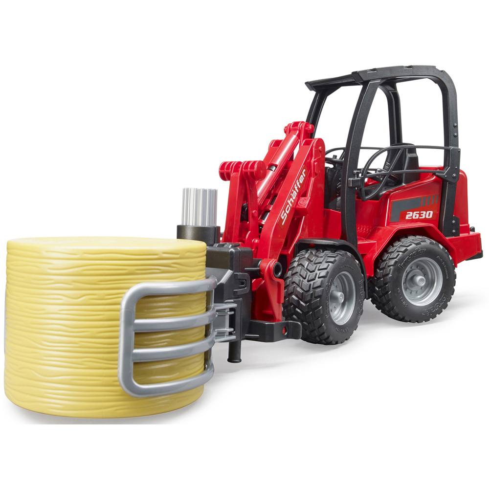 Bruder Kids Schaffer 2630 Compact Loader Playset Model with Bale Gripper and Round Bale Image 3