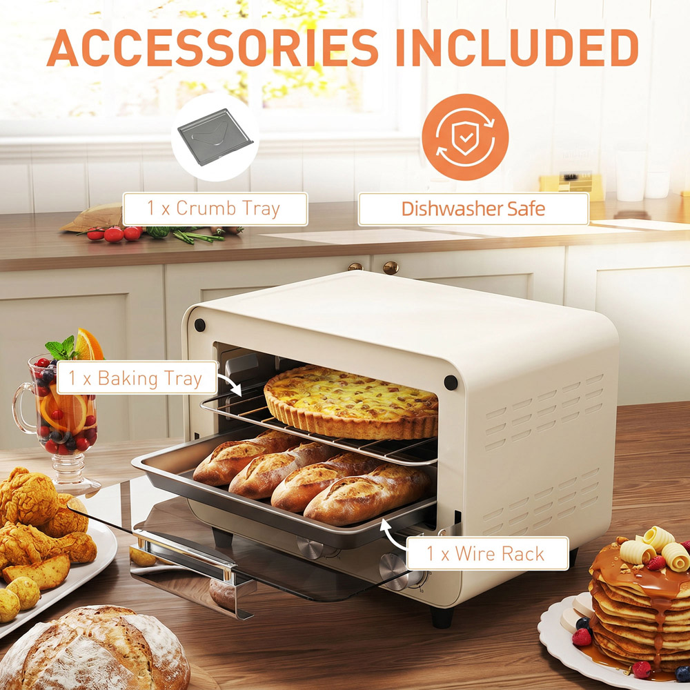 HOMCOM 800-201V70CW Cream White 12L Mini Countertop Oven with Glass Door and Timer Image 5
