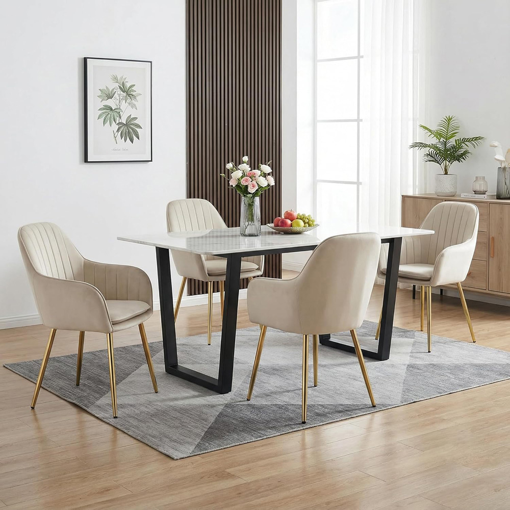 Alivio Set of 2 Cream Velvet Upholstered Dining Chairs Image 4