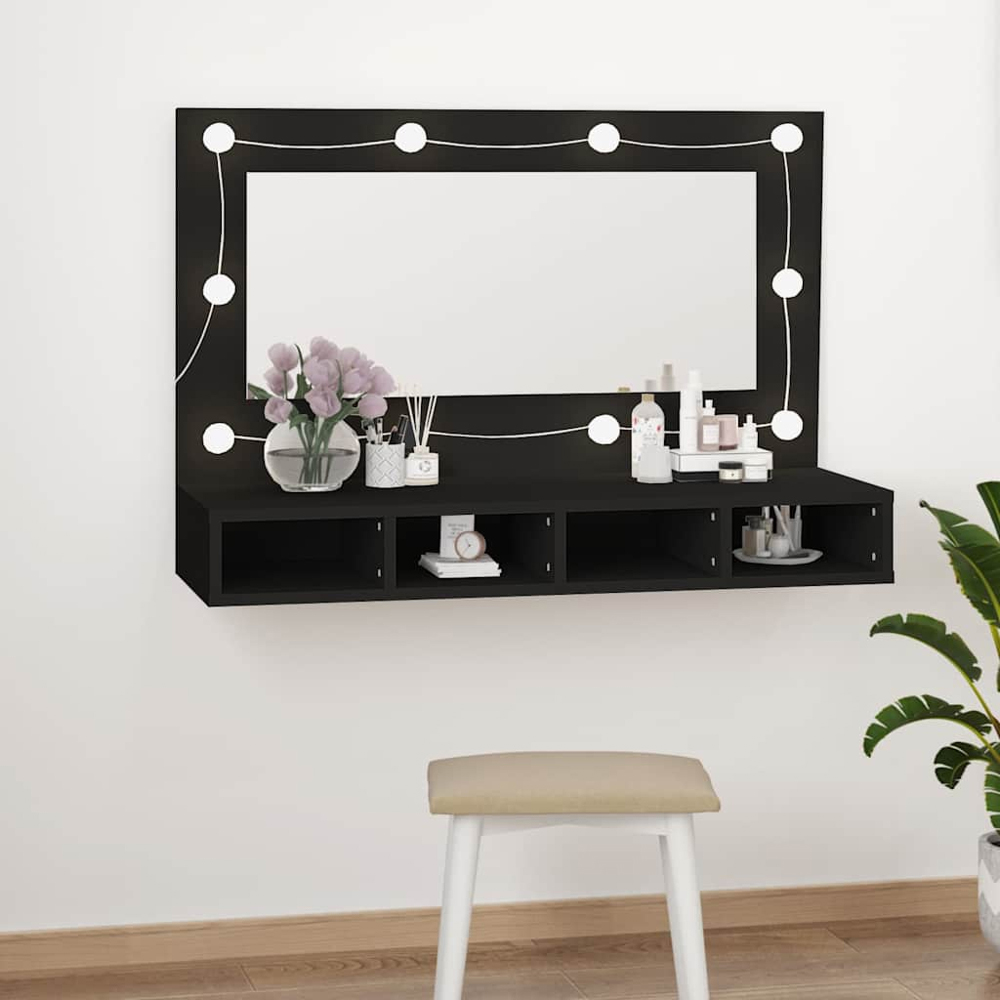 vidaXL 4 Shelf LED Mirror Black Cabinet Image 9