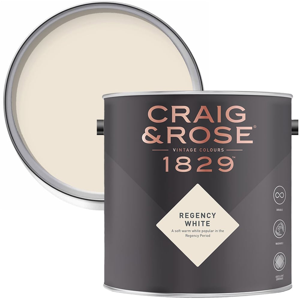 Craig & Rose Kitchen and Bathroom Regency White Eggshell Paint 2.5L Image 1