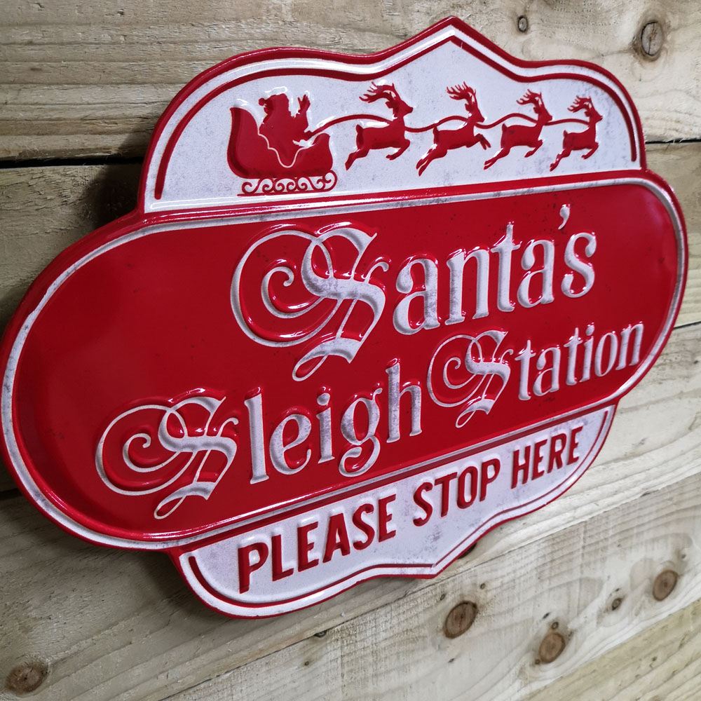Samuel Alexander Red and White Metal Christmas Santa Sleigh Station Sign Board 51cm Image 5