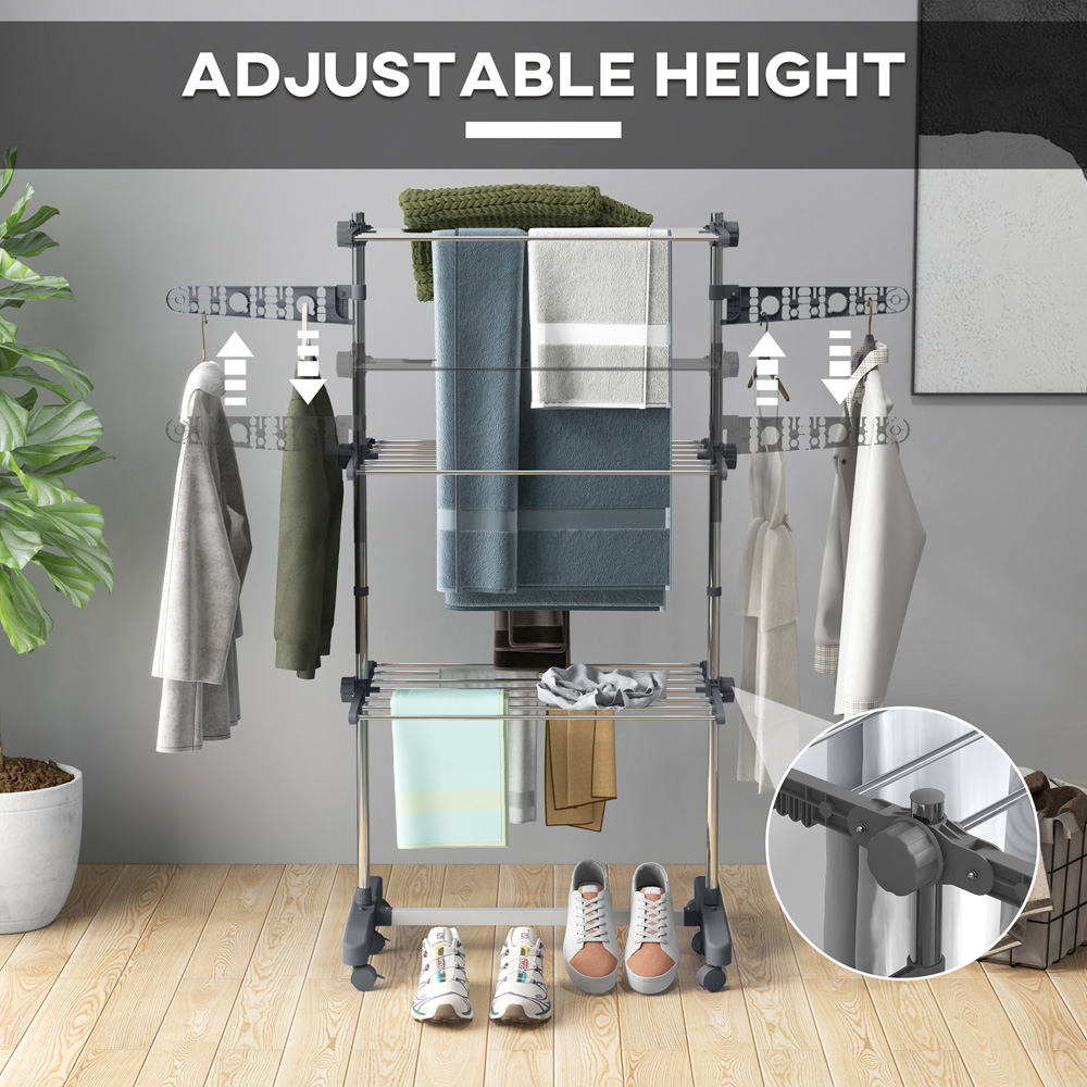 HOMCOM 3-Tier Grey Stainless Steel Large Clothes Airer Image 8