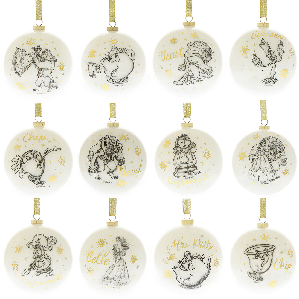 Disney Beauty and The Beast Glitter Finish Acrylic Baubles 12 Pack Image 1
