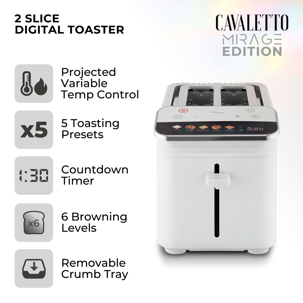 Tower Mirage EEJB334 White 2 Slice Digital Toaster and 1.7L Variable Kettle Set Image 7