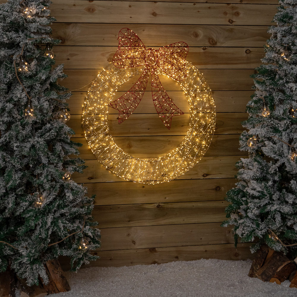Samuel Alexander 1440 Warm White LED Gold Twist Christmas Wreath with Red Bow 90cm Image 9