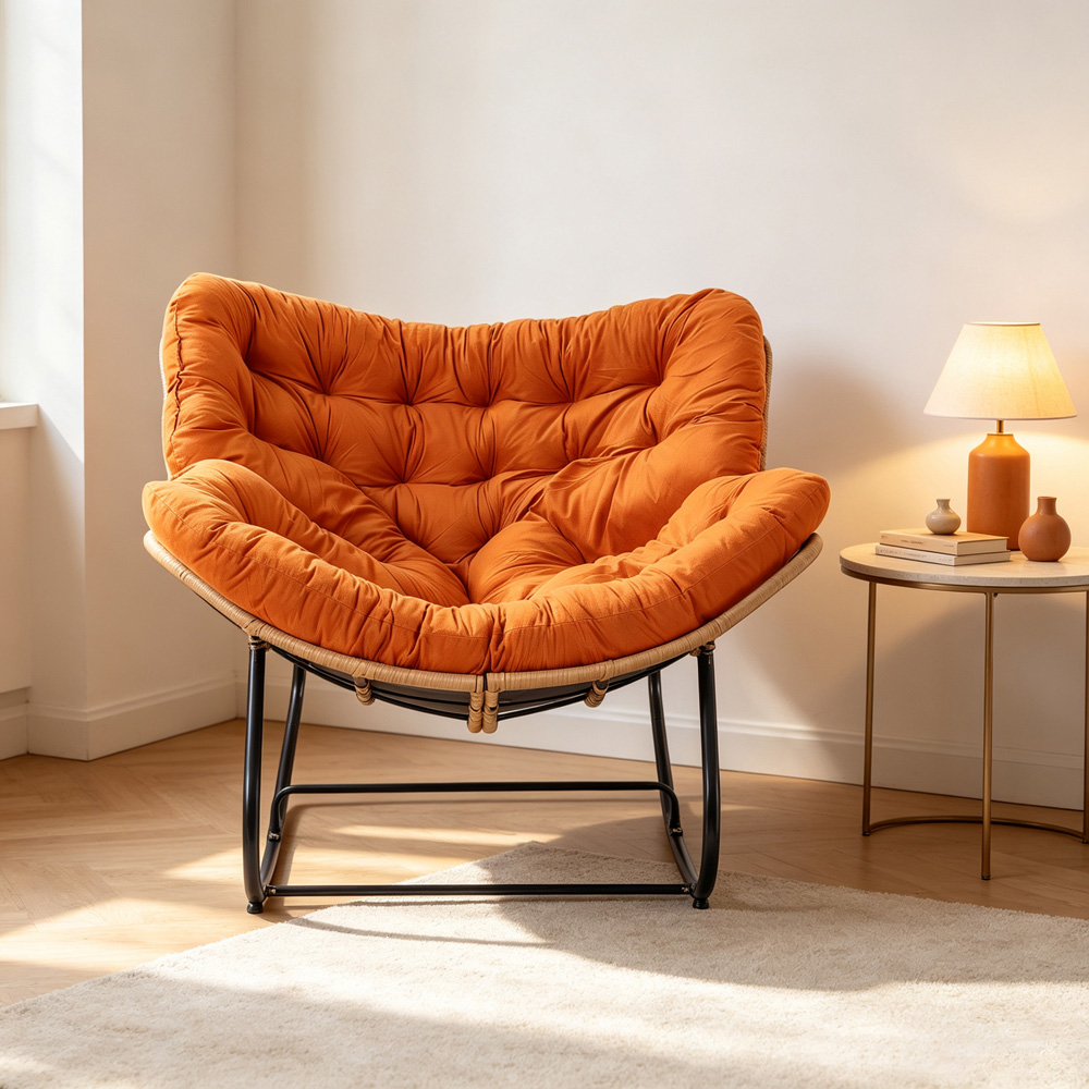 Living and Home Orange Cushion PE Rattan Rocking Chair Image 7
