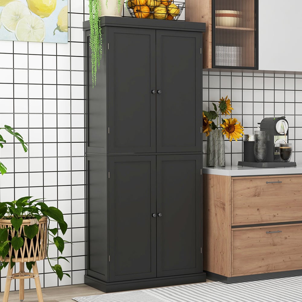 Costway 4 Door Black Freestanding Kitchen Pantry Buffet Cabinet Image 1