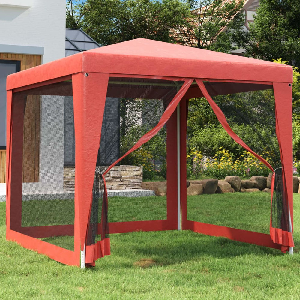 vidaXL 2.5 x 2.5m Red Party Tent with 4 Mesh Sidewalls Image 1