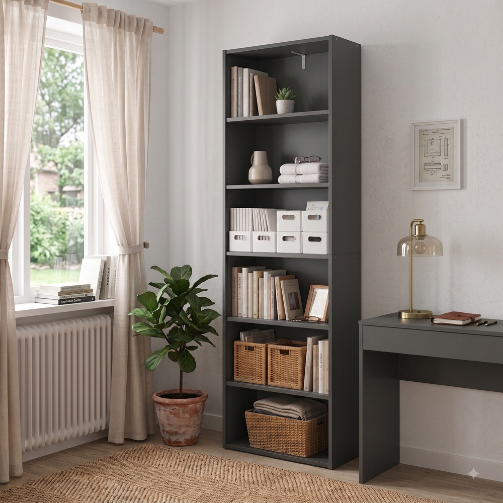 Shefa Line 6 Shelf Graphite Tall Slim Bookcase Image 3