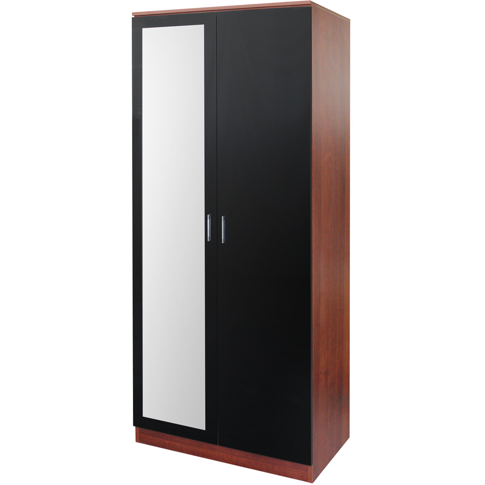 Brooklyn 2 Door Walnut and Black High Gloss Mirrored Wardrobe Image 2