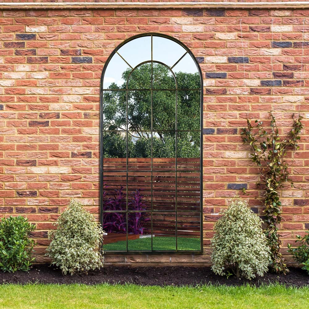 MirrorOutlet The Arcus Antique Black Framed Arched Leaner and Wall Garden Mirror 180 x 85cm Image 6