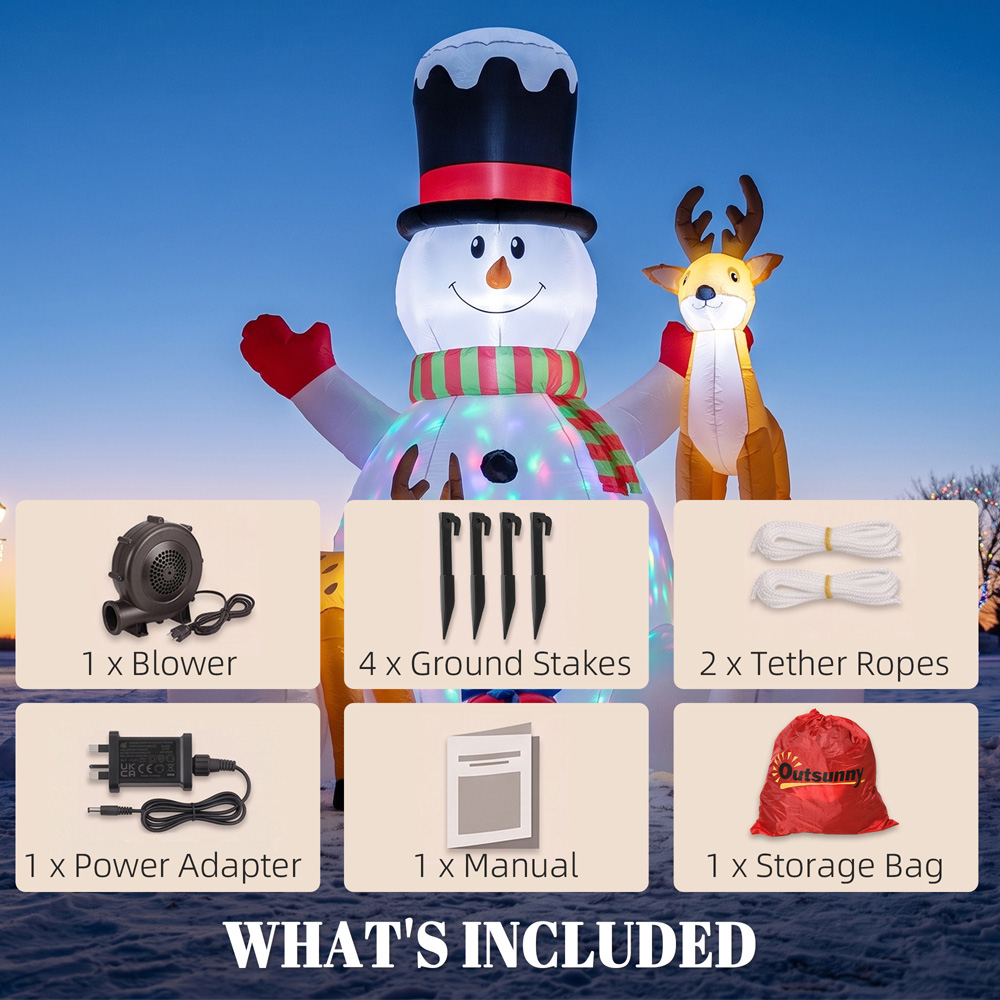 Outsunny 10 LED Giant Snowman with 2 Reindeer Inflatable Outdoor Christmas Decoration 7ft Image 7