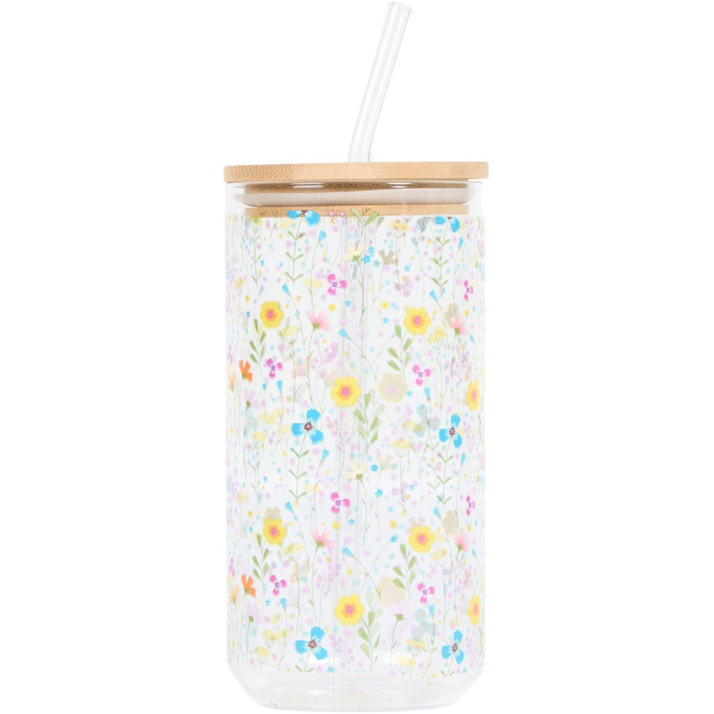 In Bloom Drinking Jar with Straw Multicolour Image 1