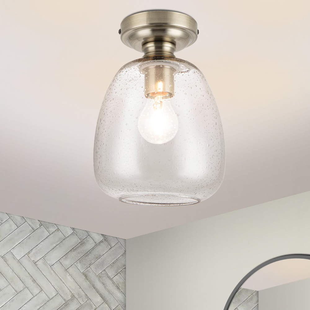 Cosylyte Buxton Antique Brass Bubble Glass Ceiling Light Image 2