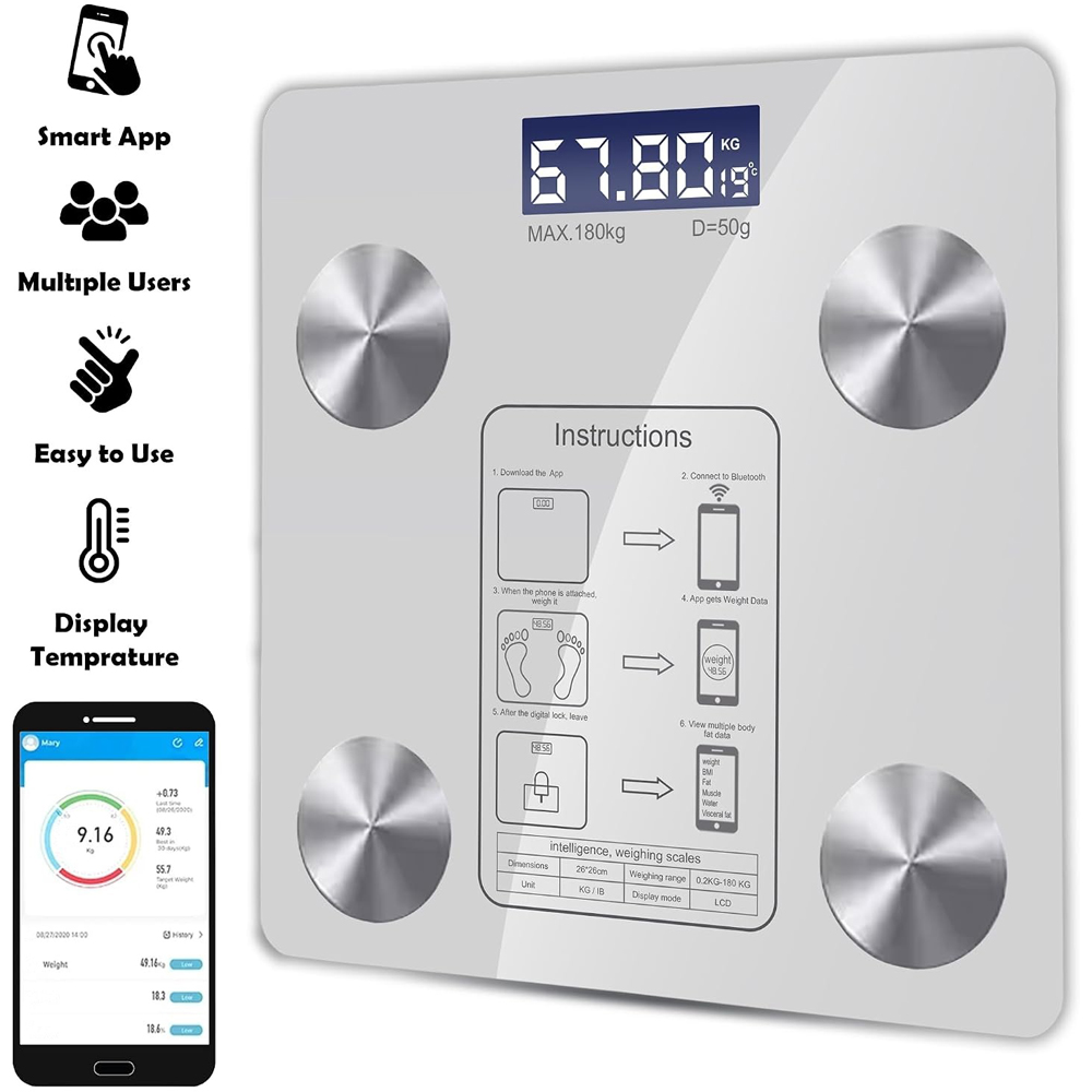 ATEK White Bluetooth Smart Body Fat Digital Bathroom Scale Image 6