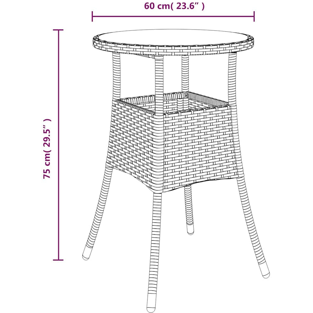 Walplus 2 Seater Grey Poly Rattan Tempered Glass Garden Coffee Table Image 7