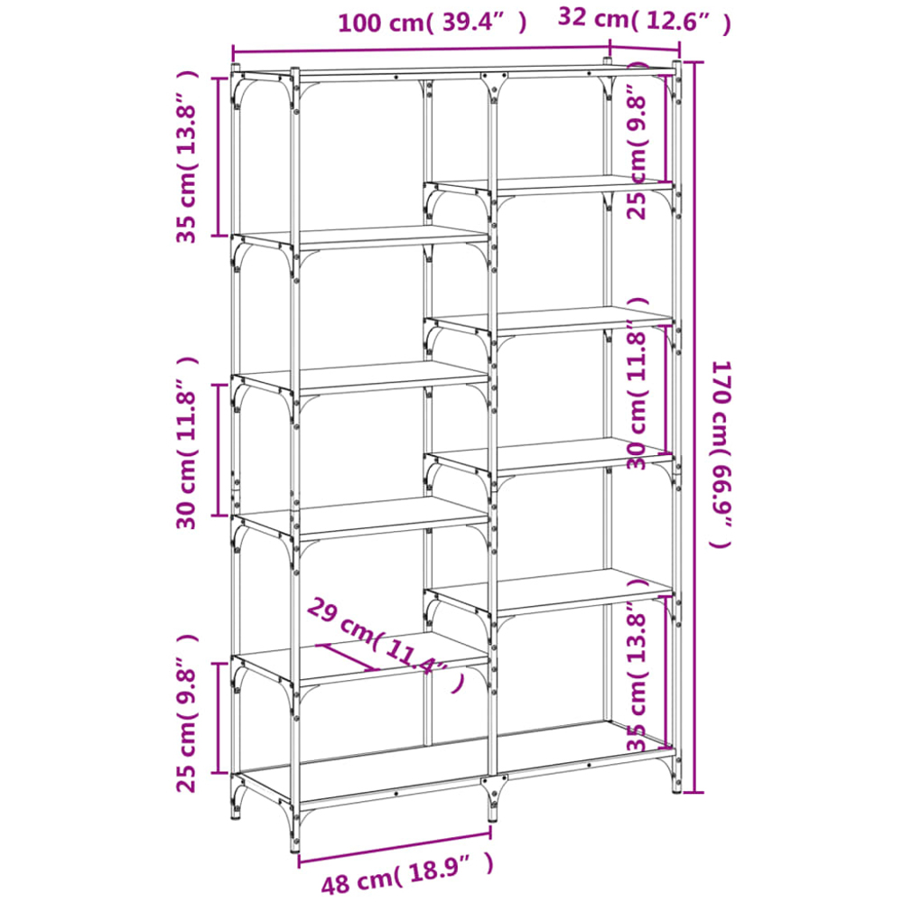 vidaXL 10 Open Shelf Sonoma Oak Bookshelf Image 9