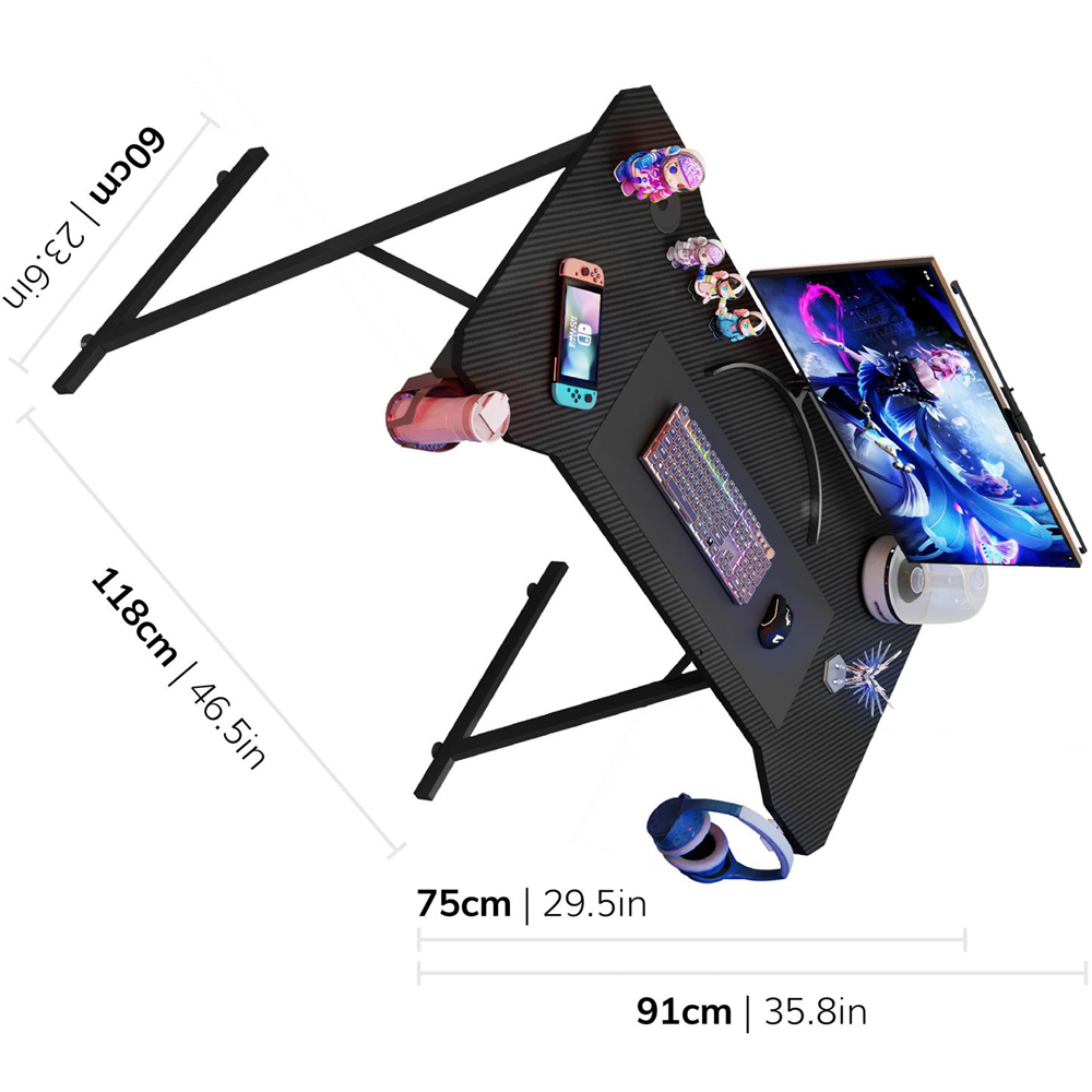 House of Home Carbon Fibre Top Computer Gaming Desk Black Image 8