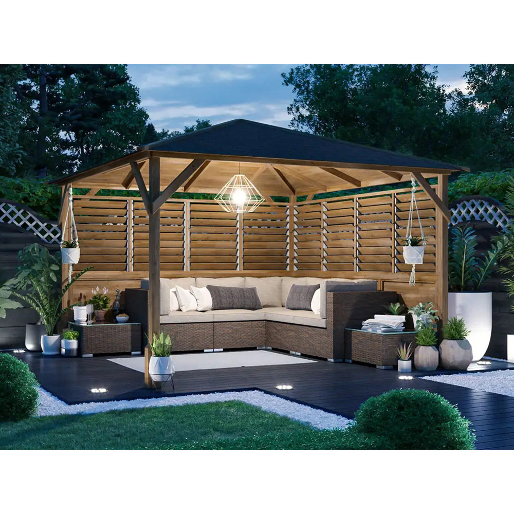 Dunster House Utopia 3 x 3m Brown Louvre Wall Garden Gazebo with Roof Shingles Image 4