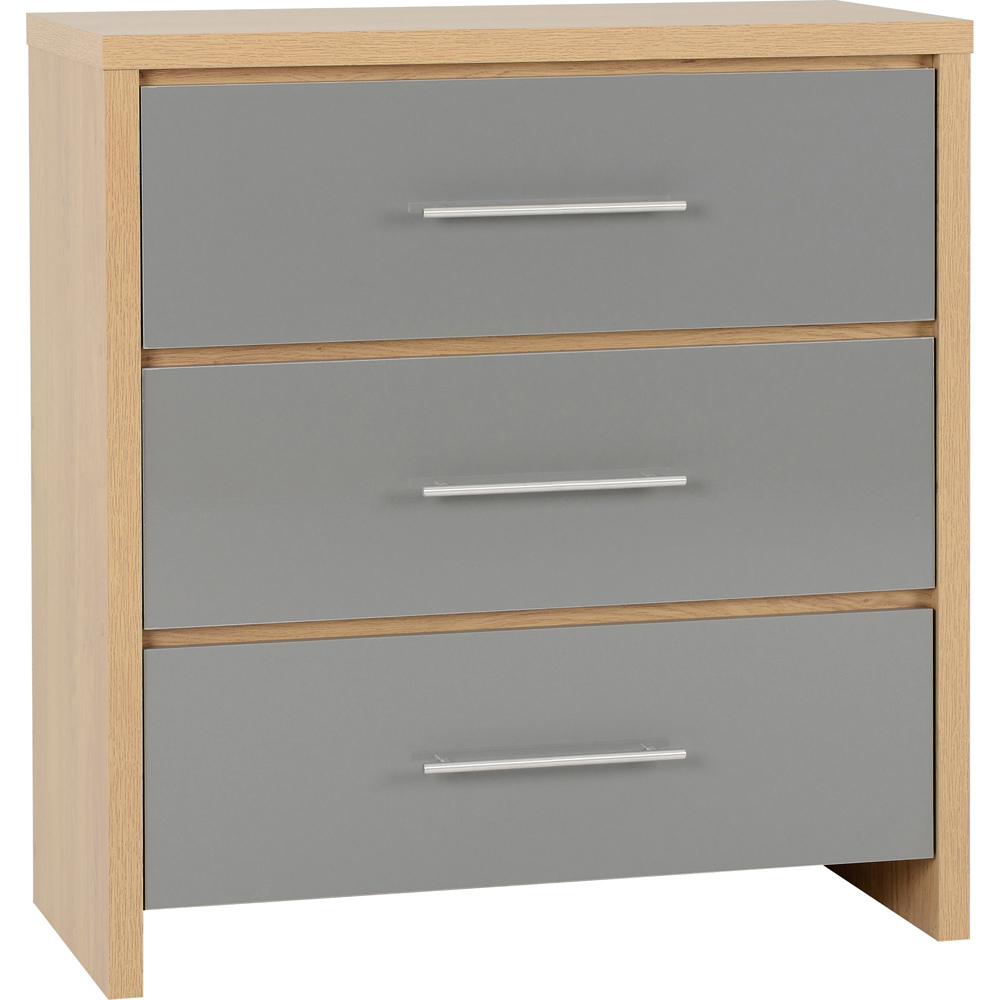 Seconique Seville 3 Drawer Grey Gloss Light Oak Effect Veneer Chest of Drawers Image 2