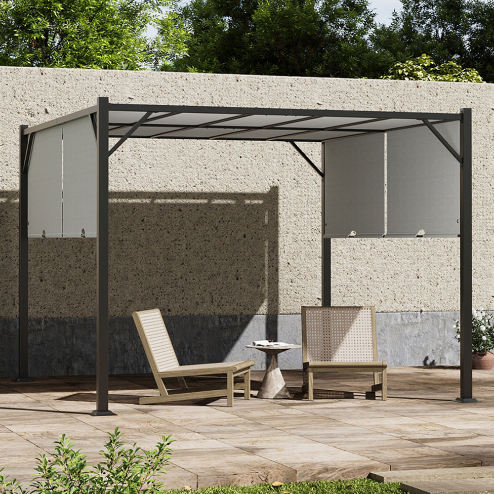 Living and Home Light Grey Retractable Garden Pergola with Canopy 2.95 x 2.95m Image 1