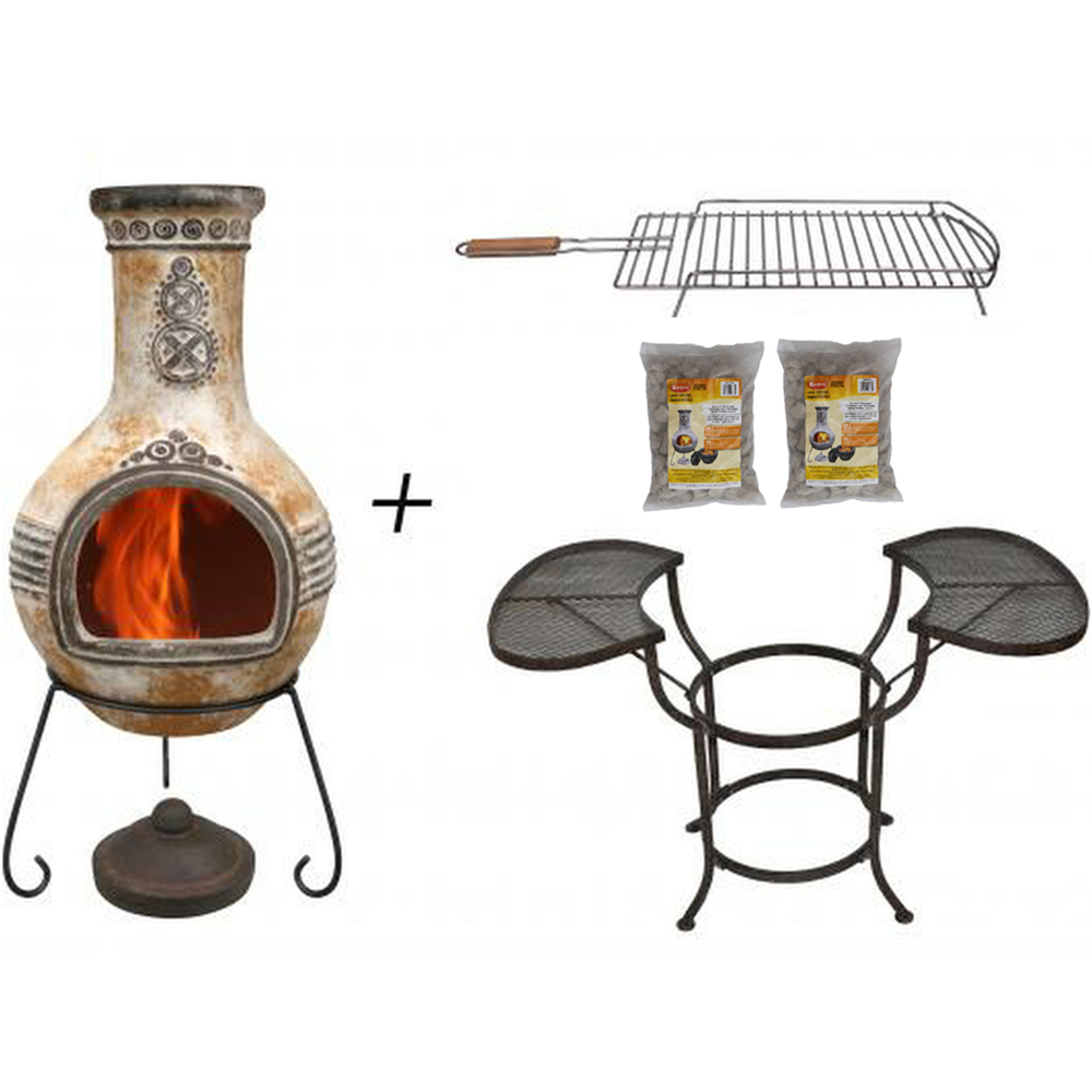 Gardeco BBO-C8AZ.01 Grill Lava Stones and Cradle Clay Chiminea BBQ Bundle Image 3