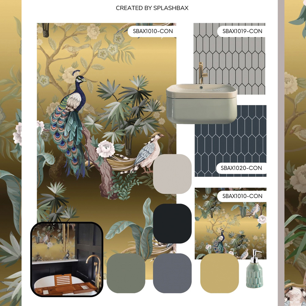 Splashbax Premium Artisan Golden Birds Acrylic Bathroom Wall Panel 2400 x 1200mm Image 8