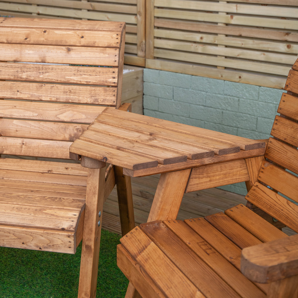 Samuel Alexander 4 Seater Chunky Rustic Wooden Garden Bench Set with Angled Tray Image 5
